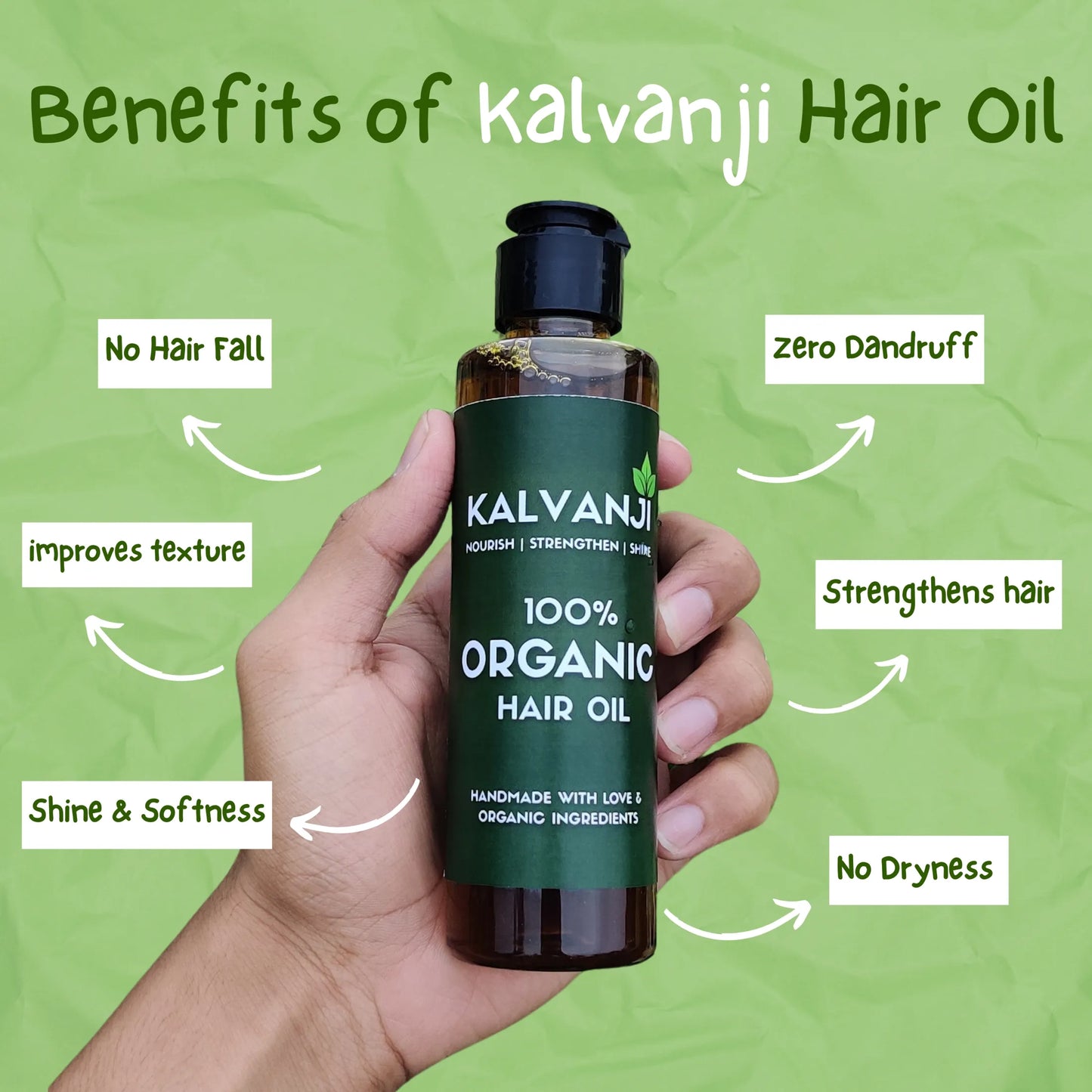 Kalvanji Hair Growth Oil | Organic, Anti Hair Fall, Dandruff-Free, for Men & Women – 120ml